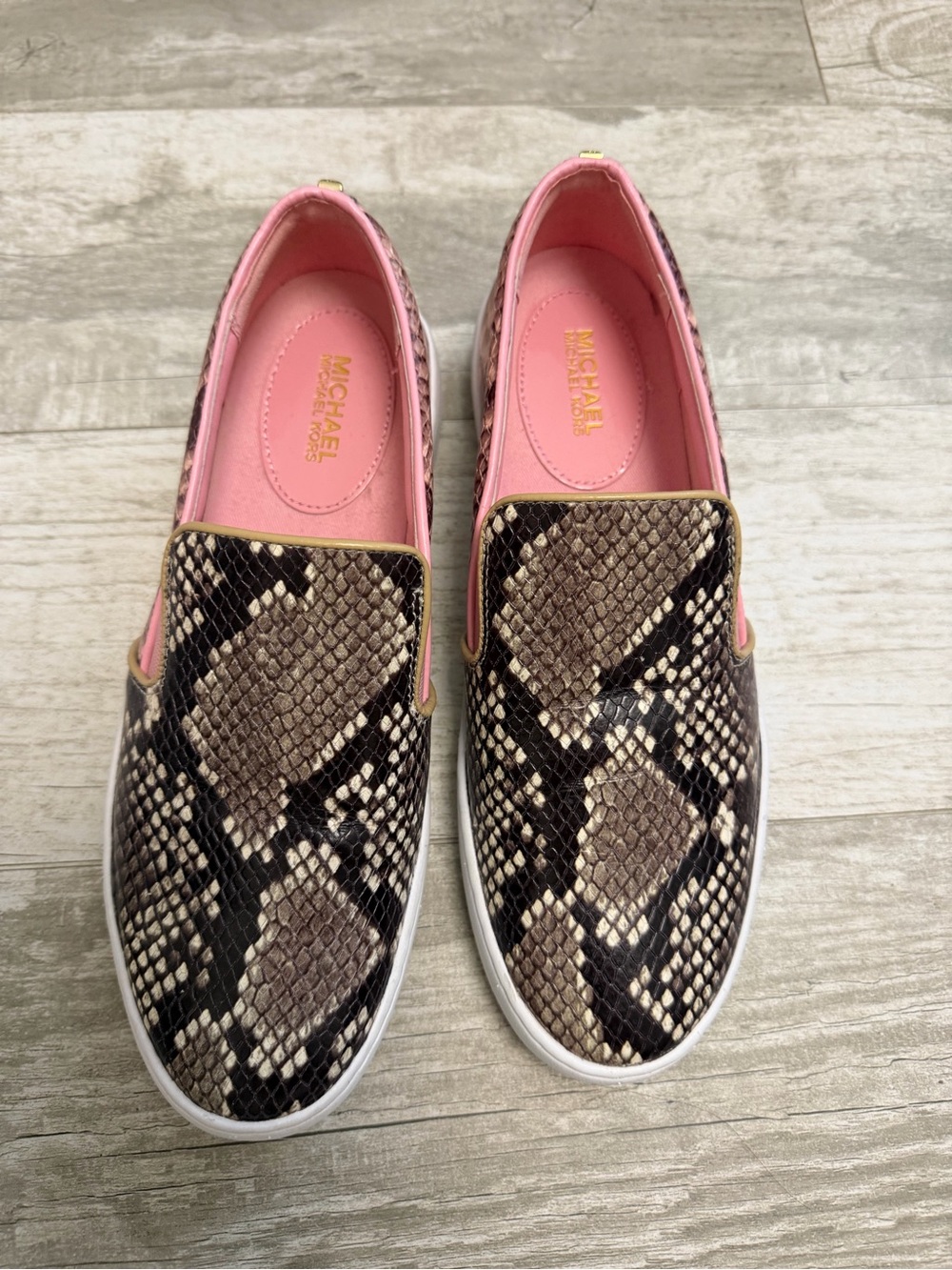 Michael Kors Snake-Print Slip-Ons with Pink Lining